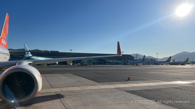 The plane is preheating and getting ready for takeoff