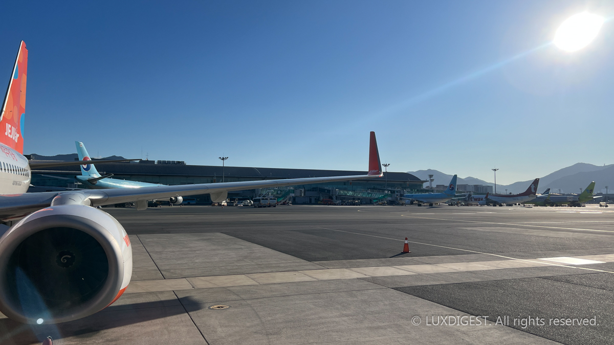 The plane is preheating and getting ready for takeoff