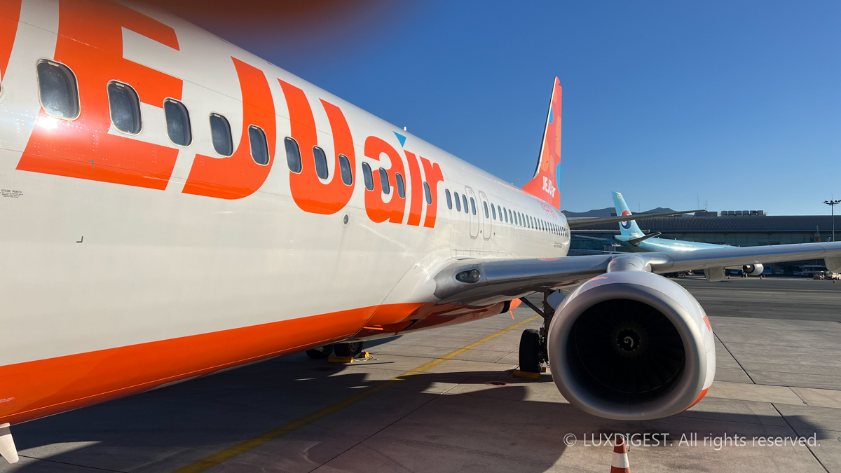 Jeju Air, a low-cost airline, is moored