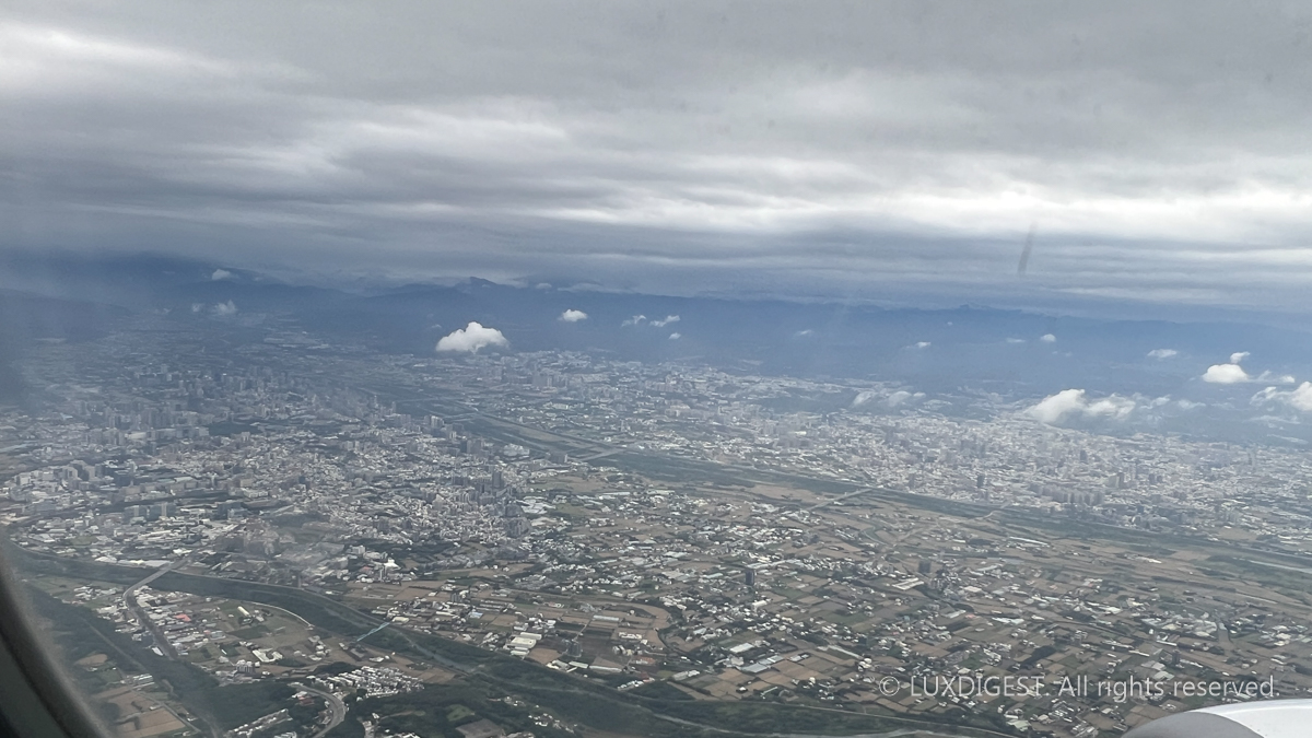 A view of Taipei City from an airplane before landing at Taiwan International Airport