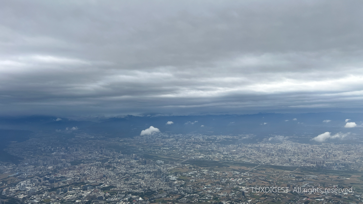 Looking down at the destination from the plane near Taiwan Airport