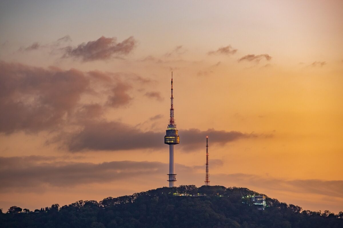 You can see the Namsan Tower in Seoul, the capital of Korea